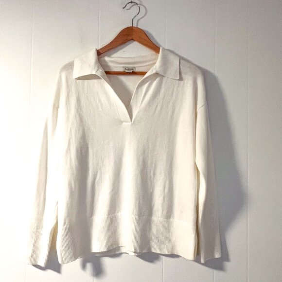 L.L. Bean Cotton/Cashmere Polo Collared Sweater Extra Small Sea Salt - Picture 4 of 10